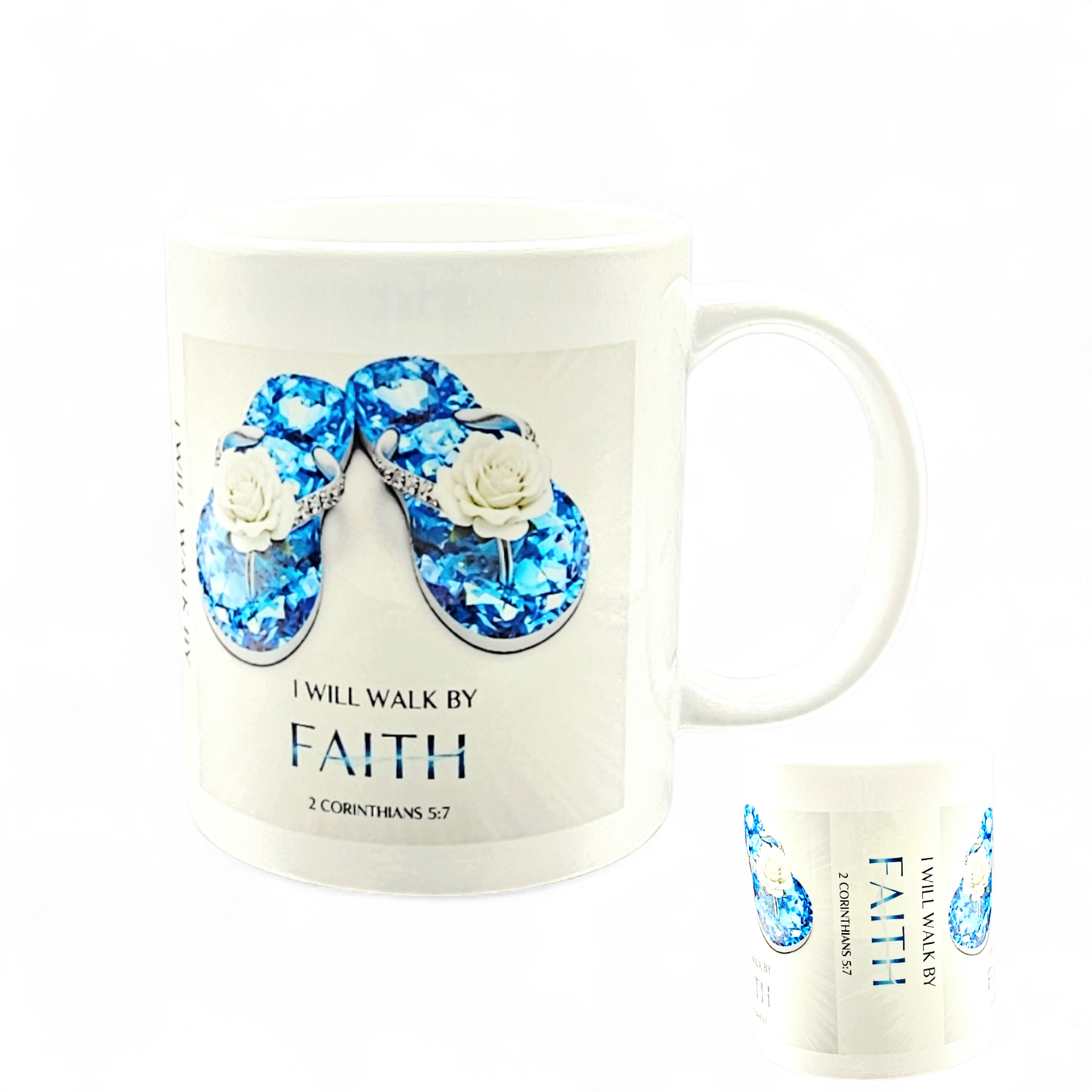 I Will Walk By Faith Mug, Christian Mugs, High Heel, Jewel Flip Flops