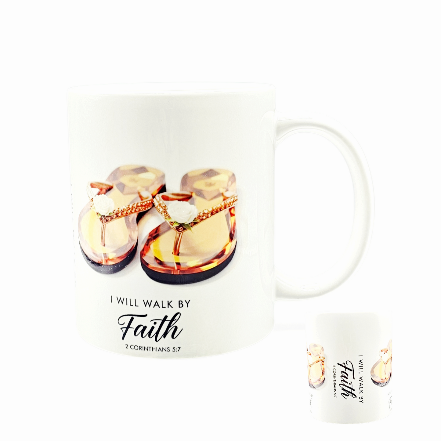 I Will Walk By Faith Mug, Christian Mugs, High Heel, Jewel Flip Flops