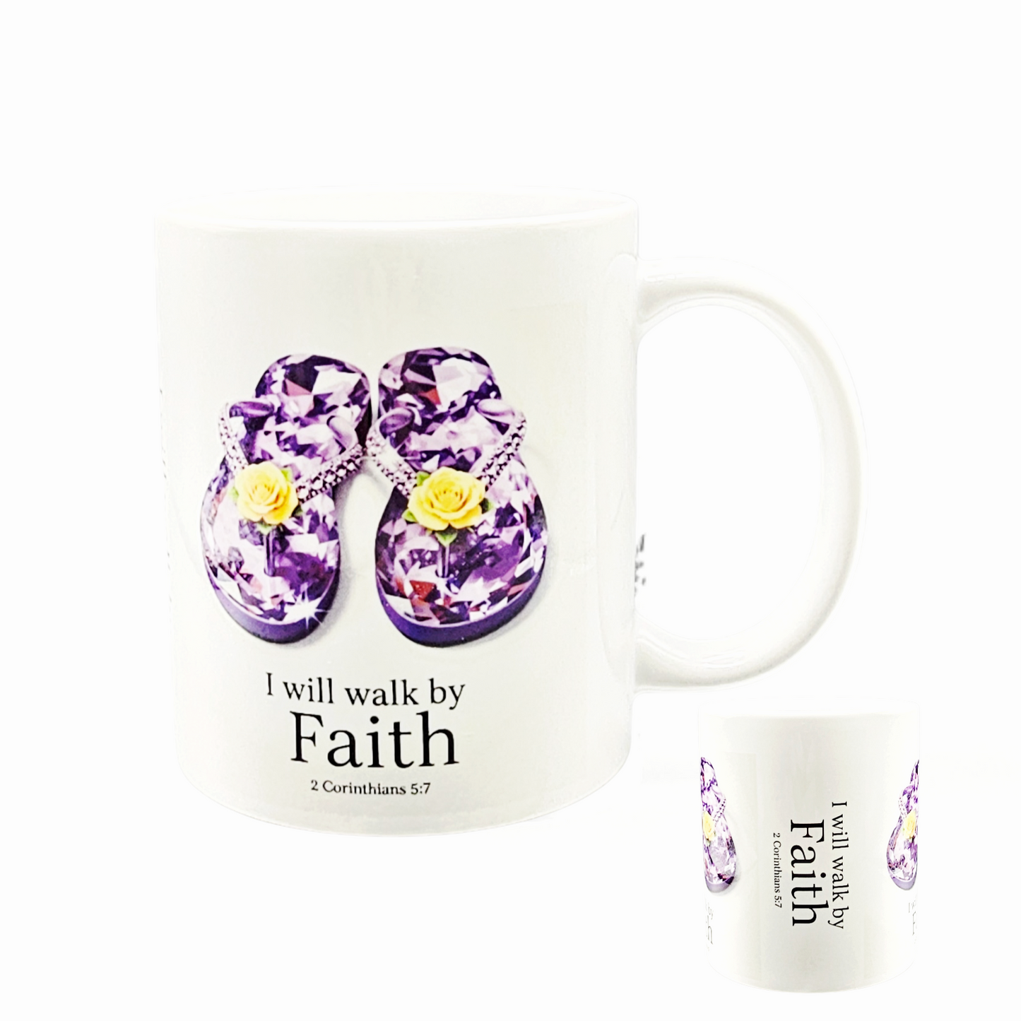 I Will Walk By Faith Mug, Christian Mugs, High Heel, Jewel Flip Flops