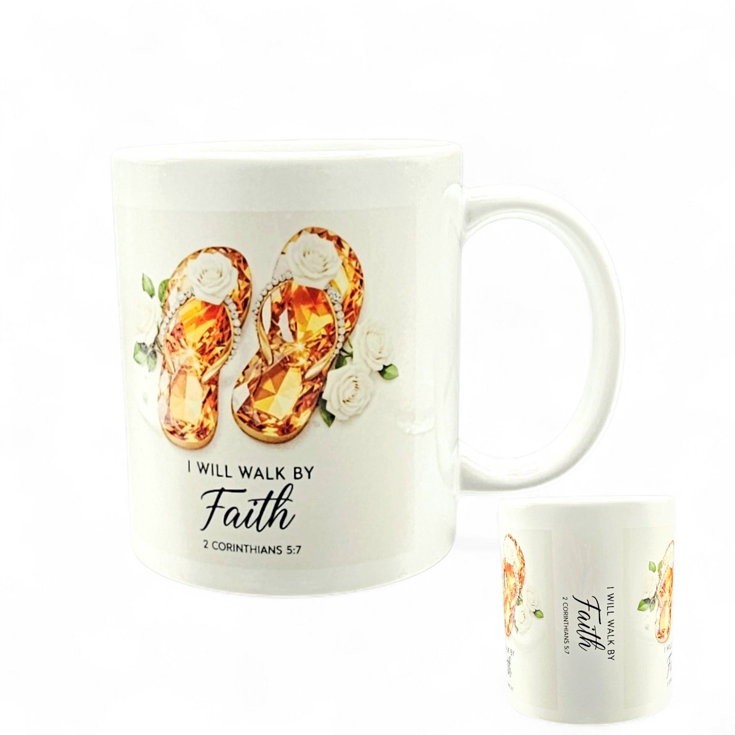I Will Walk By Faith Mug, Christian Mugs, High Heel, Jewel Flip Flops