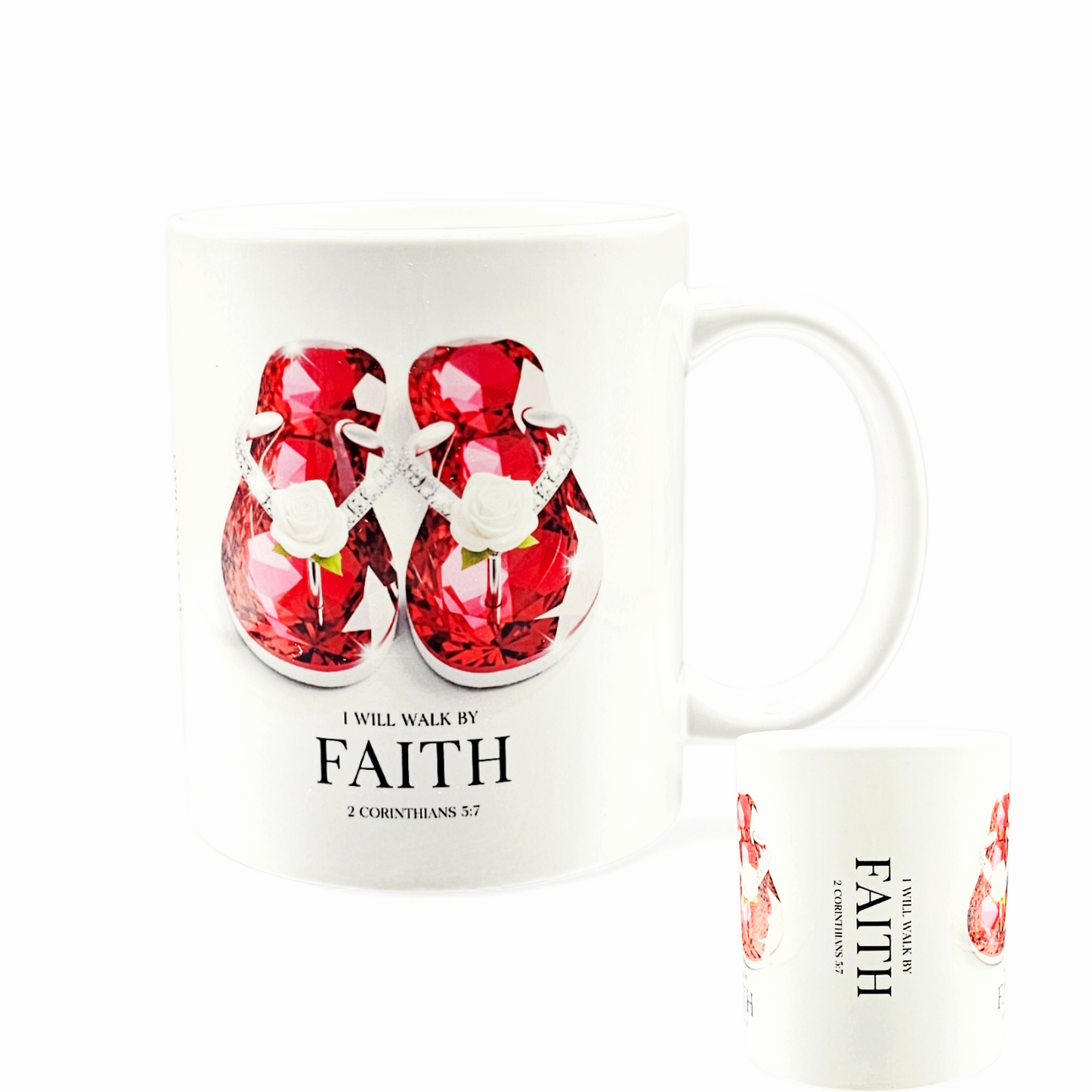 I Will Walk By Faith Mug, Christian Mugs, High Heel, Jewel Flip Flops