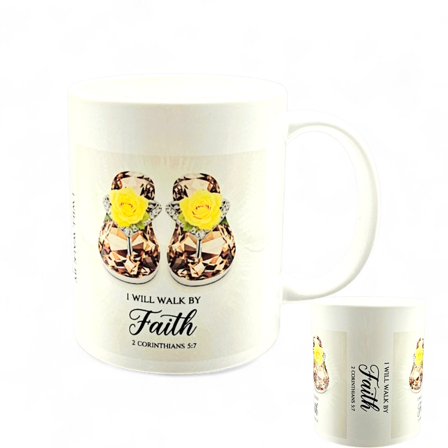 I Will Walk By Faith Mug, Christian Mugs, High Heel, Jewel Flip Flops