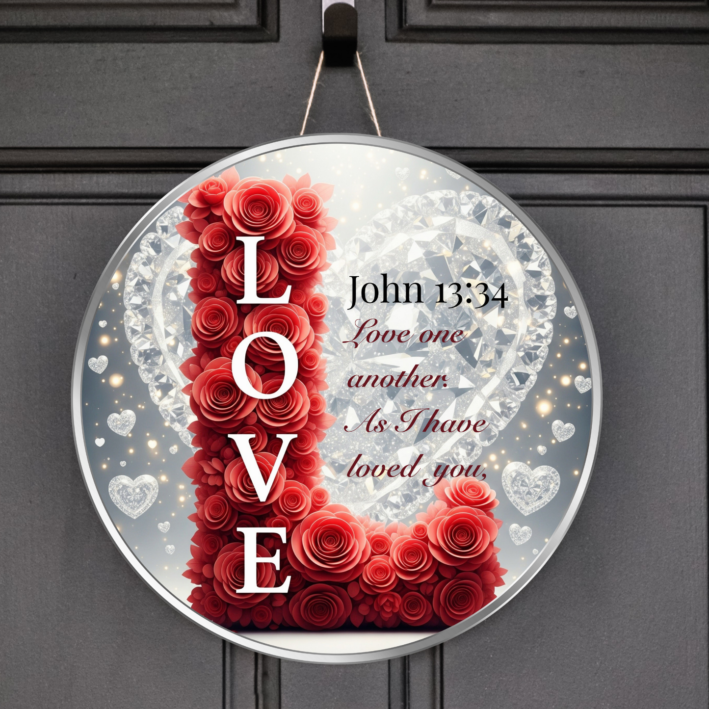Floral LOVE Scripture Door Hanger - John 13:34 Christian Decor