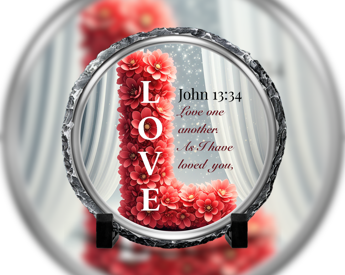 Floral LOVE Scripture Door Hanger - John 13:34 Christian Decor