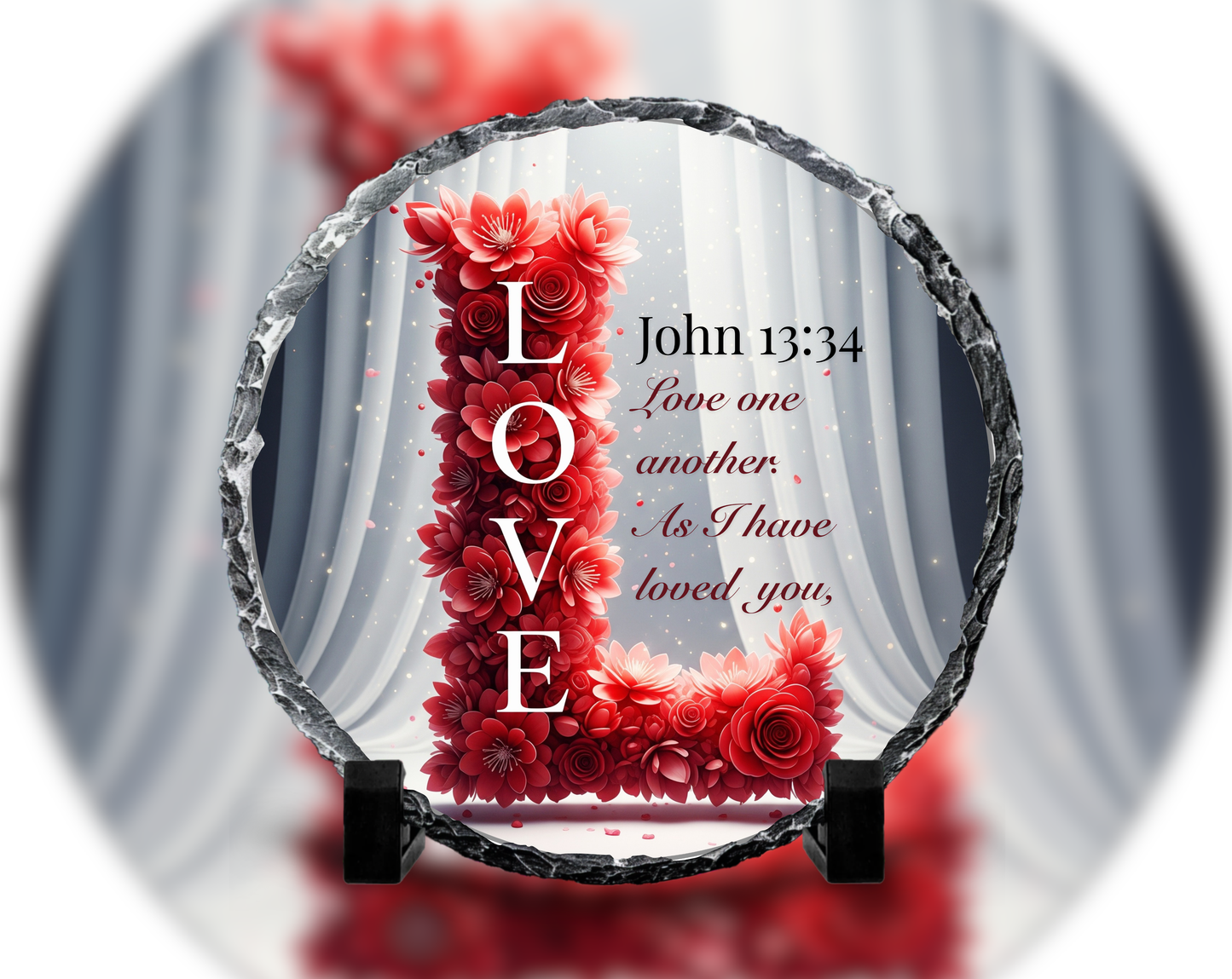 Floral LOVE Scripture Door Hanger - John 13:34 Christian Decor